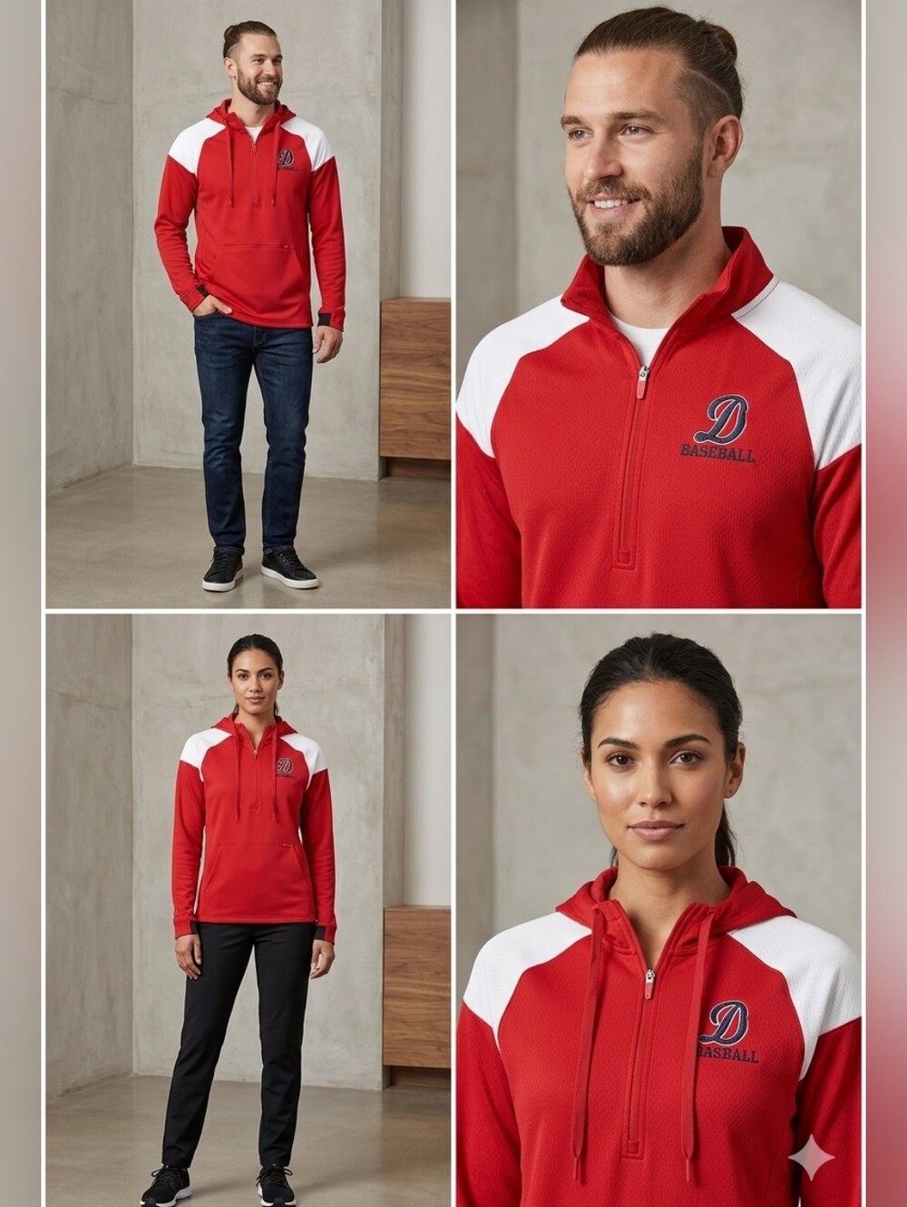 Holloway Limitless 1/4 Zip Red and White Hooded Baseball Pullover Sz XS